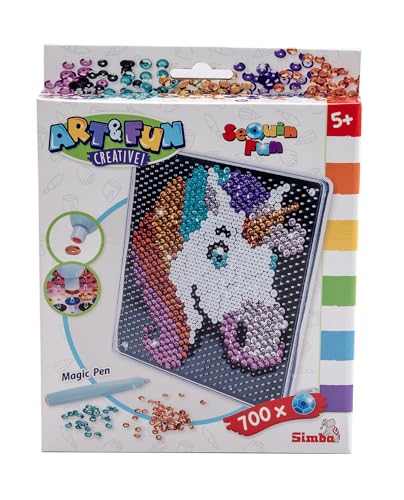 SIMBA 106374703 Art und Fun Einhorn, Platte 18x18cm, 700 Sequins, Stift, ab 5 Jahre von Simba