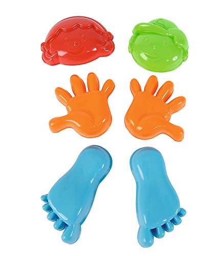 Simba 107103754 - Sandförmchen Set, 6 Stück, Hände, Füße und Gesicht, 10-14cm, Sandkastenspielzeug, Sandspielzeug, Sandform von Simba