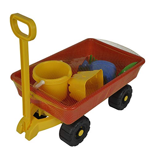 Simba 107130802 - Hand-Sandwagen, 7 Teile, Handwagen 100kg Tragkraft, Eimer, 2x Sandform, Schaufel, Rechen, Gießer, 47x30cm von Simba