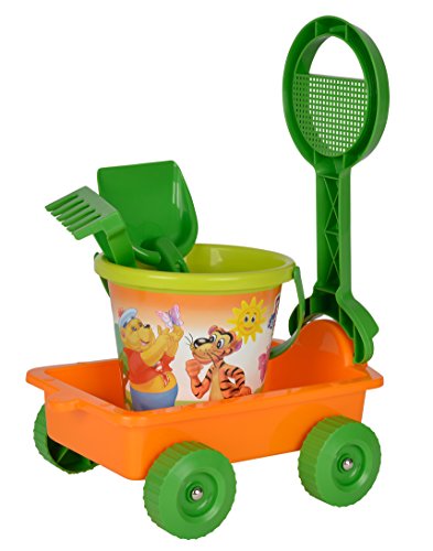 Simba 107132452 - Sandwagen gefüllt, Länge 31cm, 6 Teile, Eimer, Wagen, Schaufel, Rechen, 2x Sandform, Sandkasten, Sandspielzeug von Simba