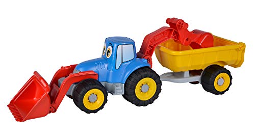 Simba 107134505 - Traktor mit Anhänger, Länge 54cm, Sandkasten, Sandspielzeug, Orange, Blau, Gelb, Schwarz, Grau von Simba