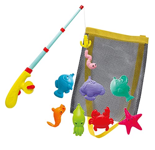 Simba 107796069 - Großes Magnet Angelspiel, aufziehbare Angelrute mit Automatikfunktion, 39cm, 7 Meerestiere und 1 Köder, in Netztasche, Angeln, Kleinkindspielzeug, Badespielzeug von Simba