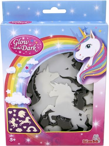 Simba 107826022 - Glow in the Dark Einhorn Set, Einhorn-Formen und andere Motive, fluoreszierend, inkl. Klebegummi, 41 Teile, ab 3 Jahre von Simba