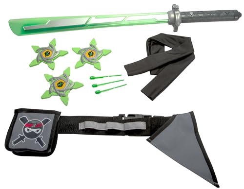 Next Ninja Mega-Set, 9 Teile, Gürtel verstellbar bis 80cm, Schwert mit Licht und Sound, Schussfunktion, drei Pfeile und Sterne, Stirnband, ab 3 Jahren von Simba