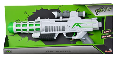 Simba 108046945 - Planet Fighter Light Blaster Gewehr, mit Licht und Sound, Farbwechselfunktion, 44cm, ab 3 Jahren. Kunststoff, Weiß-silberne von Simba