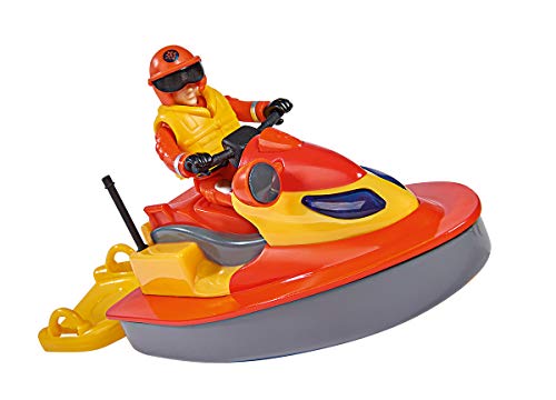 Simba 109251048 - Feuerwehrmann Sam Juno Jet Ski, mit Elvis Figur, Sitzfläche zum Aufklappen, schwimmt auf dem Wasser, für Kinder ab 3 Jahren von Simba