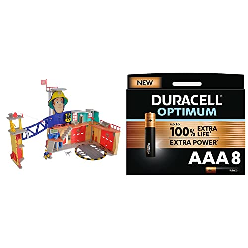 Simba 109251059 - Feuerwehrmann Sam MegaFeuerwehrstation XXL große Feuerwehrwache inklusive Sam Spielfigur + Duracell NEU Optimum AAA Micro Alkaline-Batterien von Simba