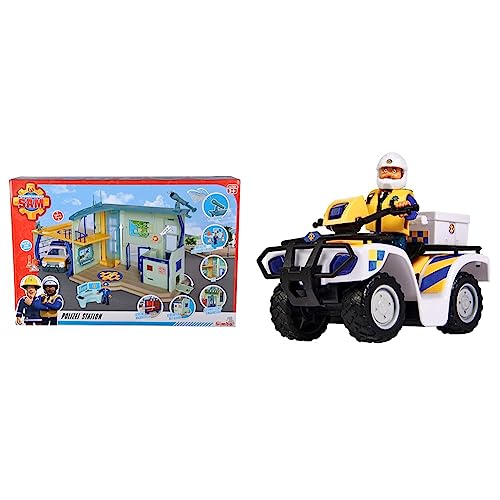 Simba 109251097 - Feuerwehrmann Sam Polizeistation, Spielfigur Rose & 109251093 - Feuerwehrmann Sam Polizei Quad, mit Malcolm Figur, mit Zubehör, Staffel 12, ab 3 Jahren von Simba