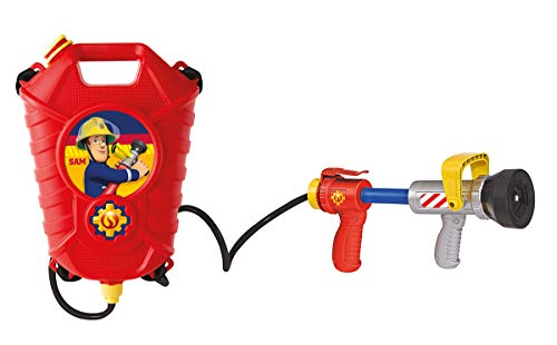 Simba 109252293 - Feuerwehrmann Sam Feuerwehr Tankrucksack, mit einfach oder Mehrfachstrahl, Tankvolumen: 1800ml, Reichweite: 10m, für Kinder ab 3 Jahren, Rot von Simba