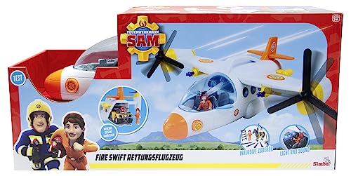 Feuerwehrmann Sam Rettungsflugzeug Fire Swift (42 cm) - großes Spielzeug Flugzeug mit Kipprotor, Figur, Pferd & vielen Funktionen, inkl. Licht & Sound - für Kinder ab 3 Jahre von Simba