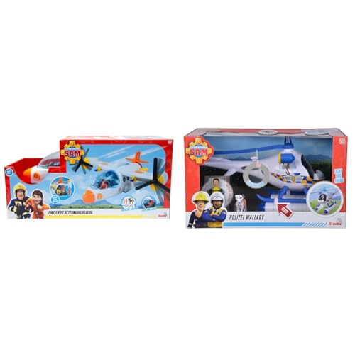 Simba 109252615 Feuerwehrmann Sam Rettungsflugzeug Fire Swift (42 cm) & 109252537 - Feuerwehrmann Sam Polizei Wallaby von Simba