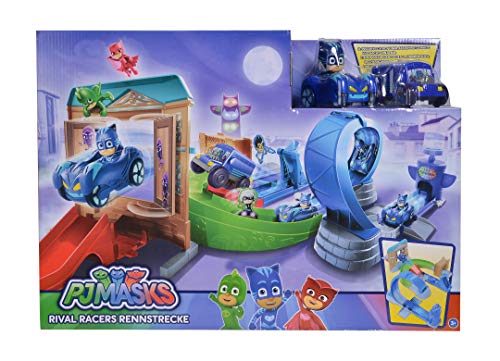 Simba 109402229 - PJ Masks Rival Racers Rennstrecke/ mit Looping/ mit Catboy und Katzenflitzer/ mit Ninja Bus/ mit 25 Streckenteilen von Simba