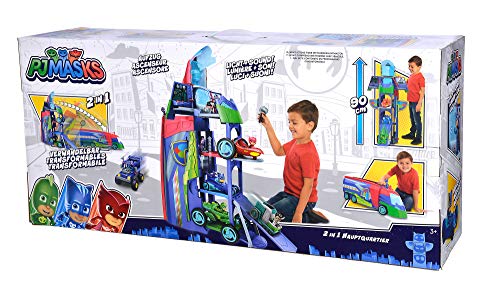 Simba 109402466 - PJ Masks Verwandelbares Hauptquartier, Fahrzeug, 2-in-1, transformiert sich, mit Licht und Sound, ab 3 Jahren von Simba