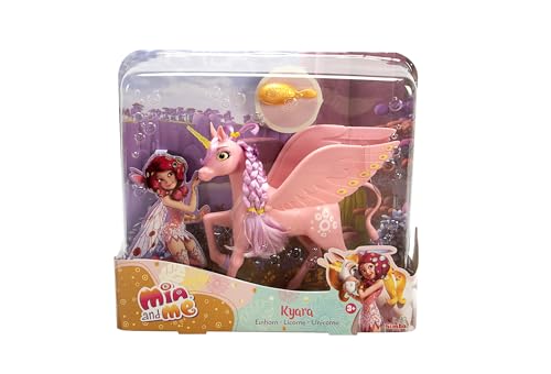 Simba 109480092 - Mia and Me Einhorn Kyara, mit beweglichen Flügeln, Haarclips und Bürste zum Frisieren, 20cm, ab 3 Jahre, Rosa von Simba