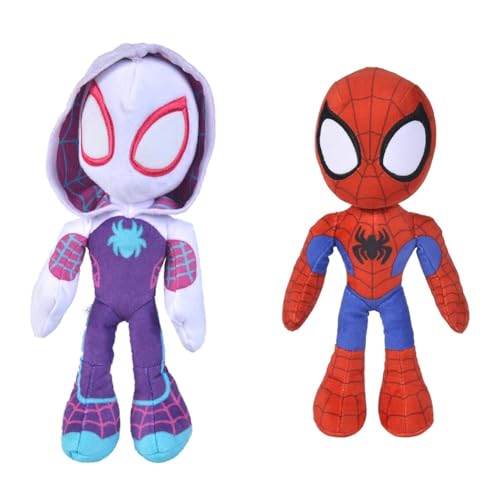 Simba 6315875810X12 - Disney Marvel Spidey, 25cm Plüschfigur mit Glow in The Dark Augen & 6315875811X12 - Disney Marvel Ghost Spider, 25cm Plüschfigur mit Glow in The Dark Augen von Simba