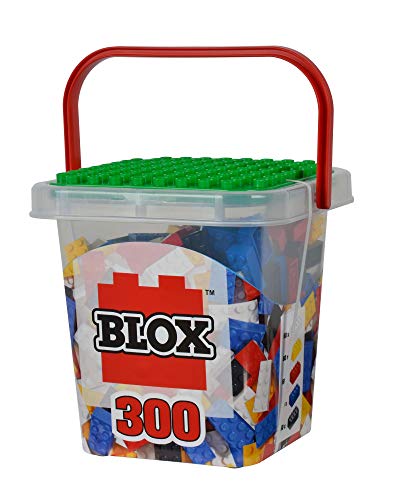 Simba 104114202 - Blox 300 Bausteine für Kinder ab 3 Jahren, 8er Steinebox mit Grundplatte, vollkompatibel, farblich gemischt, Blau, Rot, Schwarz, Weiß von Simba