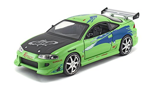 Jada Toys 253203007 Fast & Furious Brian's 1995 Mitsubishi Eclipse, Tuning-Modell im Maßstab 1:24, mit Spoiler, zu öffnende Türen, Motorhaube und Kofferraum, Freilauf, grün von Jada Toys