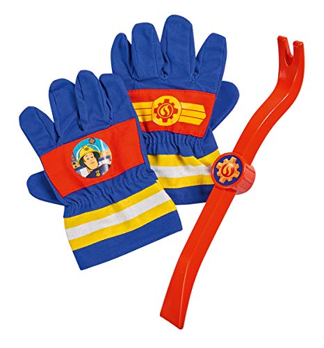 Simba 109252475 - Feuerwehrmann Sam Feuerwehr Handschuhe, aus Textil, 20x14cm für Kinderhände, Brecheisen 28cm, ab 3 Jahren von Simba