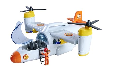 Simba Feuerwehrmann Sam Rettungsflugzeug, 109252615038, +3 Jahre, 42 cm, mit Startfunktion, mit Licht und Sound, Seilwinde, Heckklappe von Simba