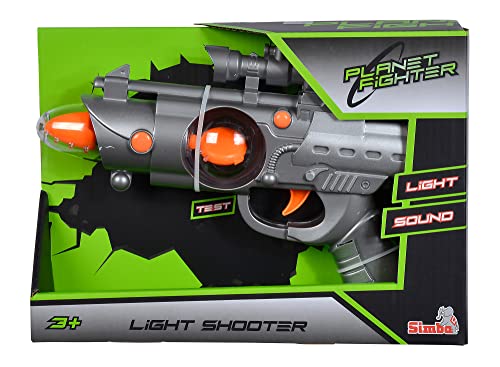 Simba 108046571 - Planet Fighter Light Shooter, 2-fach sortiert, es wird nur ein Artikel geliefert, Licht und Sound, Farbwechselfunktion, 22cm, imitiert Schussgeräusche, Spielpistole, ab 3 Jahren, 5.5 x 27 x 19 cm von Simba