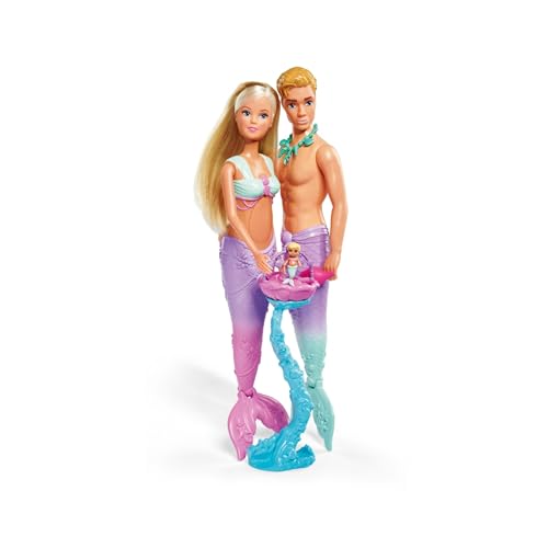 Simba 105733524 - Steffi Love Mermaid Family, Puppe als schwangere Meerjungfrau mit Kevin als Meerjungmann, mit Babybett, 29cm Ankleidepuppen, Spielpuppen, für Kinder ab 3 Jahren von Simba