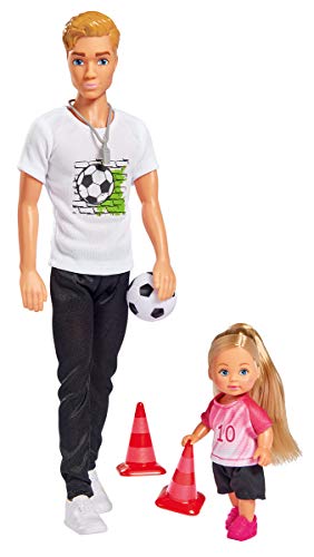 Simba Love Soccer Training / Kevin als Fußballtrainer mit Pfeife und Evi als Fußballerin mit Ball und Pylonen / 30cm / 12cm / Für Kinder ab 3 Jahren von STEFFI LOVE