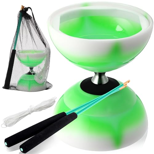 Simgoing Chinesisches Yoyo-Diabolo-Set enthält buntes LED-Diabolo-Spielzeug, leuchtet mit 2 Diabolo-Sticks, 1 Diabolo-Schnur, 1 Netztasche für Spaß (grün) von Simgoing