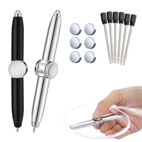 Fidget Pen, 2 Stück Spinning Pen mit LED Licht, Leuchtender Kugelschreiber, Beleuchtete Schreibgeräte, Geschenke zum Stressabbau für Erwachsene und Kinder (Mit 6 Minen + 6 Zubehörteilen) von Simllyda