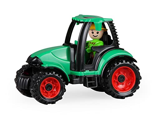 Lena 01624 - Truckies Traktor, stabiles Kinderfahrzeug ca. 17 cm lang, kleines Landwirtschaft Spielfahrzeug Trecker für Kinder ab 2 Jahre, robustes Fahrzeug für Sandkasten, Strand und Kinderzimmer, Bunt von Lena