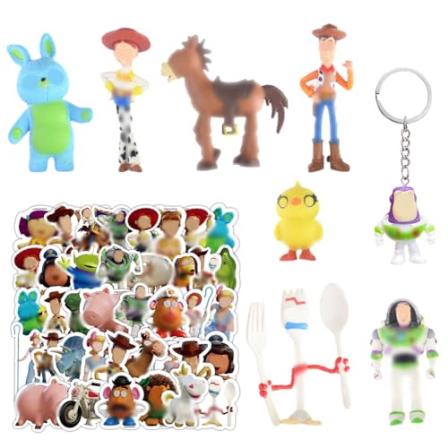 7pcs Toys Cake Topper Figuren Set Mit Aufkleber & Schlüsselanhänger,50pcs Cartoon Animation Toy Aufkleber,Toys Mini Action Figuren,Film Charakter Keychain Geschenke Party Liefert Für Kinder von Simmpu