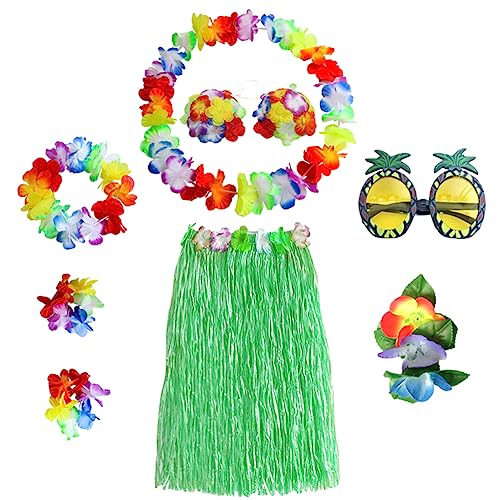 8 Stück Hawaiianischer Grün Grasrock Dekoration Kit Hawaiianische Partydekorationen mit Hawaiianische Haarnadel Ananas Gläser für Tropischen Garten Strand Sommer Tiki Party Ball von Simmpu