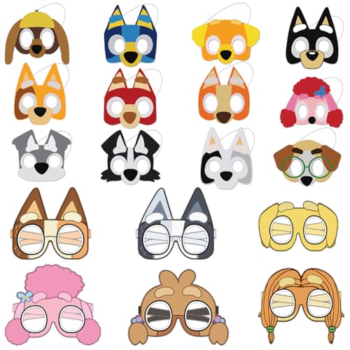 Simmpu 12 Stück Dog Kinder Party Masken,Masken Geburtstag, mit 12 Stück Kreative Papierbrille, Papier Party Brille, für Cosplay Maskerade Partyzubehör von Simmpu