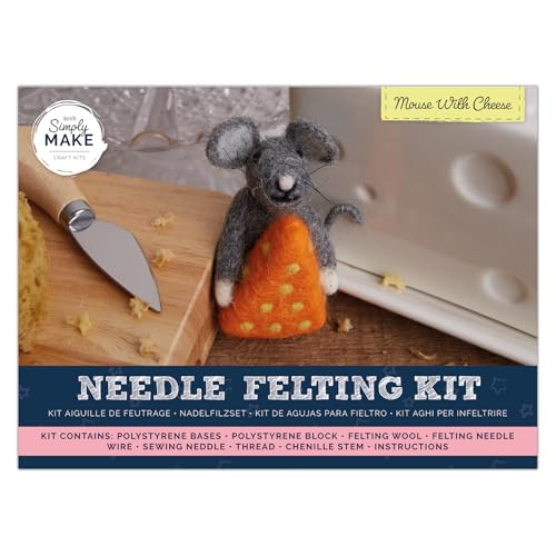 Simply MAKE Nadelfilz Kit Maus mit Käse, Mehrfarbig, Einzel-Bastelset, Nadelfilz-Kit mit Filznadeln und Filzwolle, Ideale Nadelfilz-Kits für Anfänger, Spaß DIY Bastelset von Simply MAKE