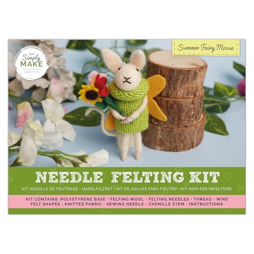 Simply MAKE Nadelfilz Kit Sommerfee Maus Mehrfarbig Einzelne Bastelset Nadelfilz Kit mit Filznadeln und Filzwolle, Ideale Nadelfilz-Kits für Anfänger, DIY Bastelset von Simply MAKE