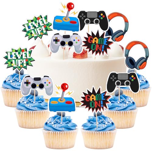 24 Stück Videospiel-Motive zum Geburtstag, Kuchendekoration für Spiele, Gaming-Kuchenaufsätze von Simsky