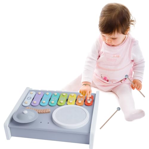 Sinbide Multifunktionales Kinder-Musikinstrument-Spielzeug 5-in-1 hölzernes Kinder-Klavierspielzeug Musikalisches Lernspielzeug für Kleinkinder Montessori-Lernspielzeug für 3 Jahre und Ältere Grau von Sinbide