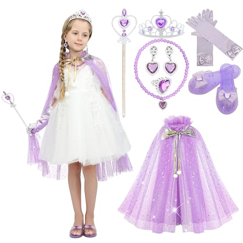 Sincere Party 11pcs Mädchen lila Tüll Cape Prinzessin Cape mit Plastikschmuck und Plastikschuhe Kostümset Geschenk für Mädchen 3-8 Jahre von Sincere Party