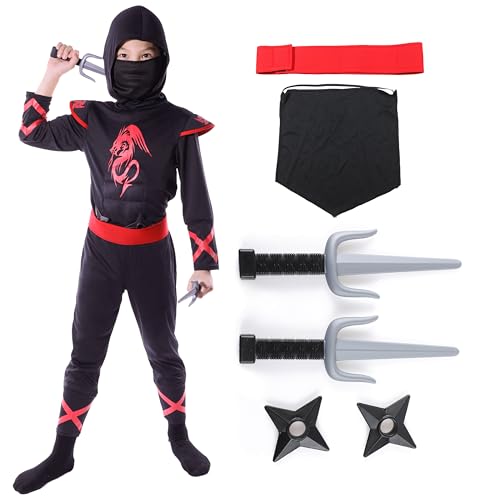 Sincere Party 7St Drachen Ninja Kostüm für Unisex Kinder, Ninja verkleiden sich Rollenspiel Outfit mit Zubehör 3-5 Jahre von Sincere Party