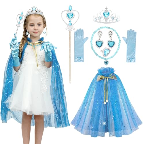 Sincere Party 9pcs Mädchen blaue Tüll Cape Prinzessin Cape mit Kunststoff Schmuck Kostüm Set Geschenk für Mädchen 3-8 Jahre von Sincere Party