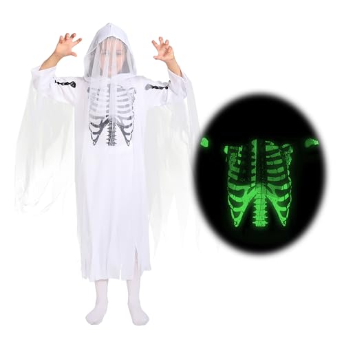 Sincere Party Alloween Ghost Ghoul Kostüm für Kinder,Glow In the Dark Skelett Print Spooky Kostüm für Jungen und Mädchen 12-13 Jahre von Sincere Party