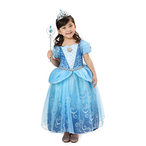 Sincere Party Deluxe Aschenputtel Prinzessin Kostüm für Mädchen,Cinderella Kleid Blau mit Diademe & Zauberstab,für Karneval Party Halloween Weihnachten Größe 2-3 Jahre von Sincere Party