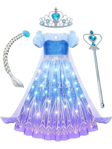 Sincere Party Deluxe Light Up Elsa Prinzessin Kleid mit Zopf, Wand, Tiara Perfekt für World Book Day, Weihnachtsgeschenk für Mädchen 3-4 Jahre von Sincere Party