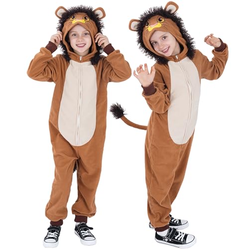 Sincere Party Kinder Löwe Oneise Kostüm, Löwe Tier Jumpsuit für Unisex Jungen und Mädchen, Tier Thema Party Outfit für Kinder 2XL 12-14 von Sincere Party