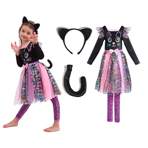 Sincere Party Mädchen Glamourös Katze Kleid mit Schwanz, Stirnband 3-4 Jahre von Sincere Party