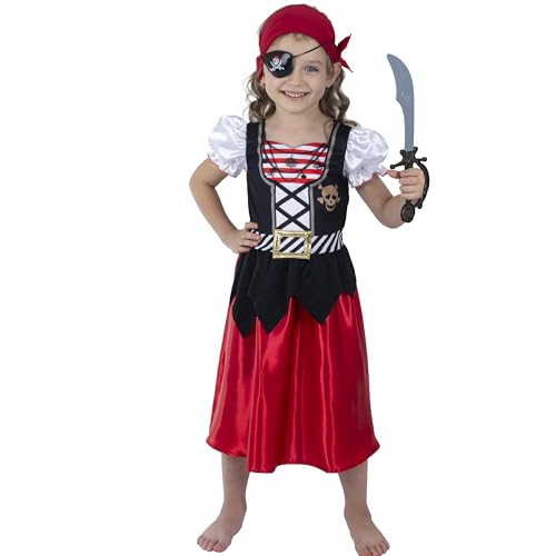 Sincere Party Mädchen Piraten Kostüm,2024 Neue Piraten Kleid mit Stirnband, Cutlass, Eye-Patch Größe 3-4 Jahre von Sincere Party