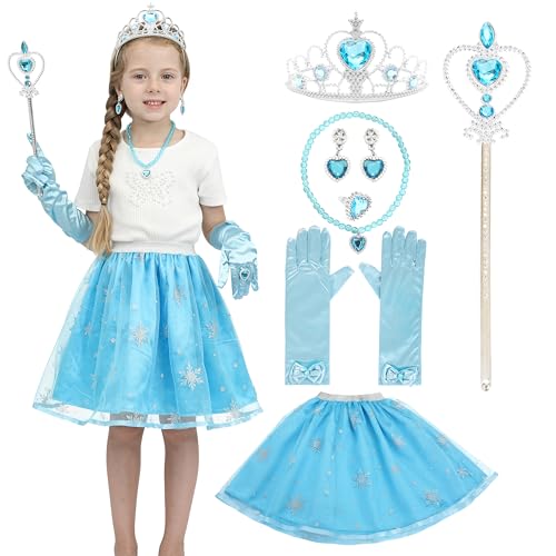 Sincere Party Mädchen Prinzessin Kostümzubehör Fancy Dress Up Cosplay Exquisite Match Sets,Elsa Dress Up Tutu Set für Mädchen 3-8 Jahre blau von Sincere Party