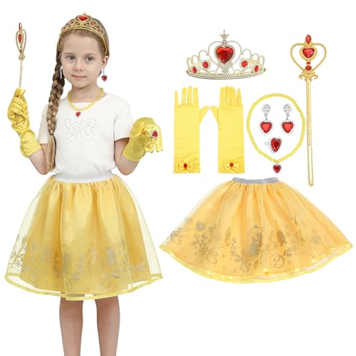 Sincere Party Mädchen Prinzessin Kostümzubehör Fancy Dress Up Cosplay Exquisite Match Sets,Gold Belle Dress Up Set für Mädchen 3-8 Jahre gelb von Sincere Party