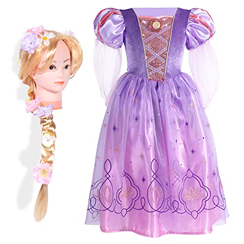 Sincere Party Mädchen Rapunzel Prinzessin Fancy Kleid mit Tangled Perücke 7-8 Jahre,Neue Option von Sincere Party