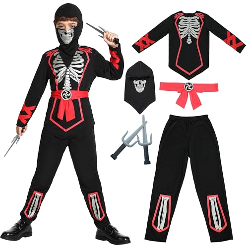 Sincere Party Unisex Ninja Kostüm,Skelett Schädel Print Ninja Fancy Dress Up Kostüm für Jungen und Mädchen 3-5 Jahre von Sincere Party