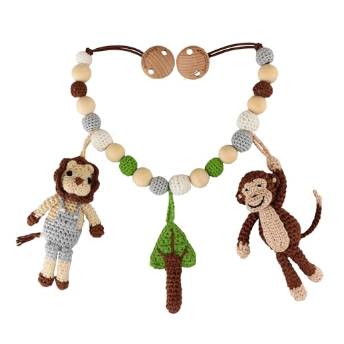 Sindibaba Kinderwagenkette Safari 1 mit AFFE & Löwe – Baby Mobile mit Hängefiguren zum flexiblen Aufhängen an Kinderwagen und Bettchen – für Babys und Kleinkinder ab 0+ Monaten von Sindibaba